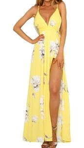 YELLOW floral print MAXI DRESS SIZE S